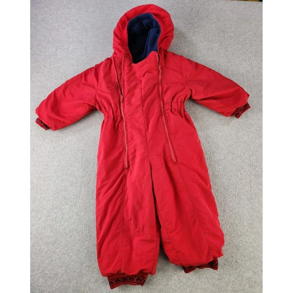 LAND'S END Insulated Fleece lined Snowsuit Hood Jacket Sz 2T Baby Toddler Zip Up